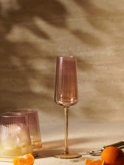 Pure Home + Living - Dark Amber Ribbed Textured Champagne Flutes