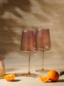 Pure Home + Living - Dark Amber Ribbed Textured Wine Glasses