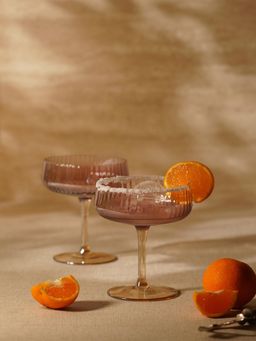 Pure Home + Living - Amber Ombre Ribbed Textured Coupes Glasses