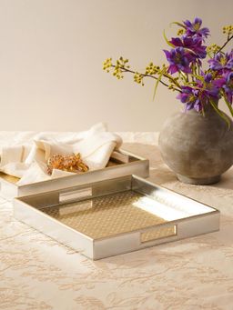 Pure Home + Living - Gold & Silver Lazer Cut Faux Leather Tray