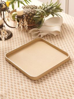 Pure Home + Living - Gold Faux Leather Round Edge Tray