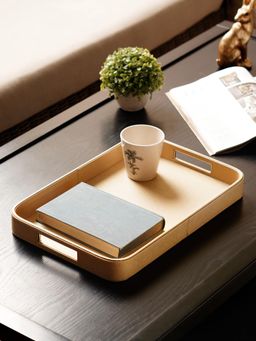 Pure Home + Living - Gold Faux Leather Round Edge Rectangular Tray