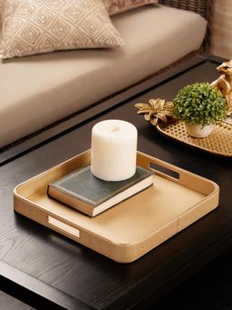 Pure Home + Living - Gold Faux Leather Round Edge Square Tray
