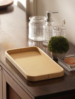 Pure Home + Living - Gold Faux Leather Round Edge Rectangular Tray