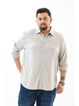 Snitch - Mens Light Grey Textured Full Sleeves Regular Casual Shirt