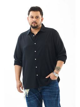 Snitch - Mens Black Textured Full Sleeves Regular Casual Shirt