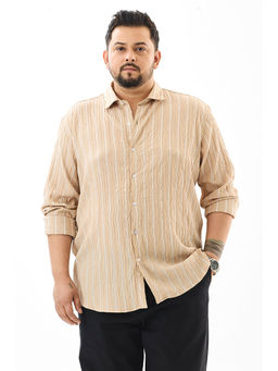 Snitch - Mens Beige Stripes Full Sleeves Regular Casual Shirt