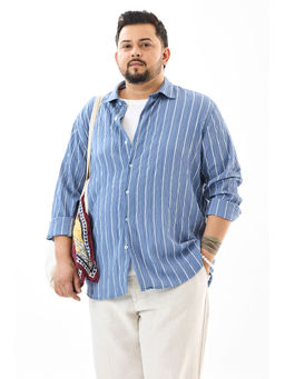 Snitch - Mens Light Blue Stripes Full Sleeves Regular Casual Shirt