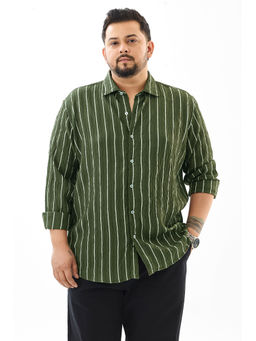 Snitch - Mens Olive Stripes Full Sleeves Regular Casual Shirt
