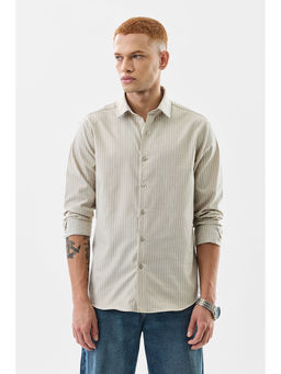 Snitch - Mens Beige Stripes Full Sleeves Slim Casual Shirt
