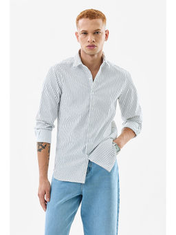 Snitch - Mens White Stripes Full Sleeves Slim Casual Shirt