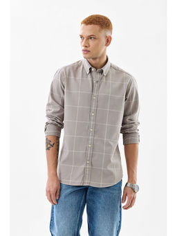 Snitch - Mens Light Beige Check Full Sleeves Regular Casual Shirt