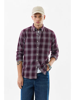 Snitch - Mens Burgundy Checks Full Sleeves Regular Casual Shirt