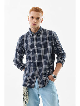 Snitch - Mens Navy Blue Checks Full Sleeves Regular Casual Shirt