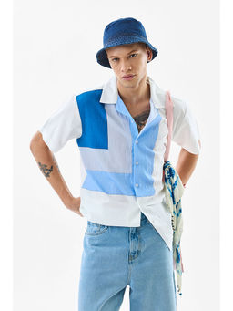 Snitch - Mens Blue Colorblock Half Sleeves Boxy Casual Shirt