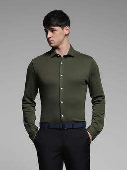 Jack & Jones - Mens Olive Solid Slim Fit Shirt