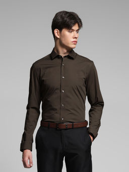 Jack & Jones - Mens Dark Brown Solid Slim Fit Shirt