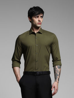 Jack & Jones - Mens Olive Solid Slim Fit Shirt
