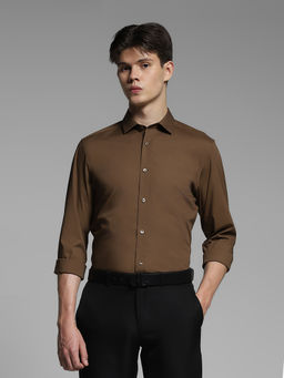 Jack & Jones - Mens Brown Solid Slim Fit Shirt