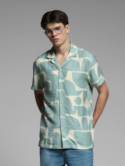 Jack & Jones - Mens Green Comfort Fit Printed Shirt