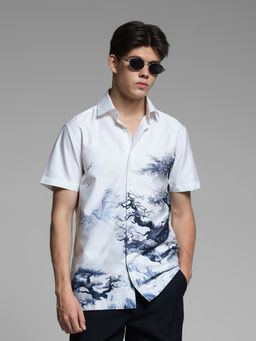 Jack & Jones - Mens White Comfort Fit Graphic Printed Shirt