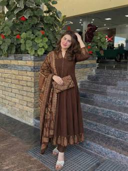 Aaghnya - Women's Brown Rayon Blend Printed Kurta with Pant and Dupatta