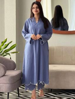 Aaghnya - Women's Blue Rayon Blend Embroidered Straight Kurta with Palazzo