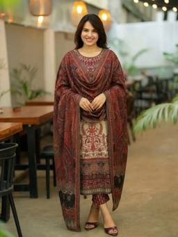 Aaghnya - Women's Multicolor Rayon Blend Printed Straight Kurta With Pant and Dupatta