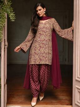 Aaghnya - Women's Multicolor Cotton Blend Printed Straight Kurta With Salwar and Dupatta