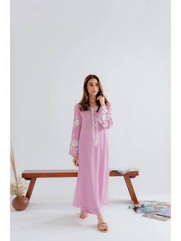 THE52 - Pink Embroidered Chanderi Silk Fabric Straight Kurta with Palazzo