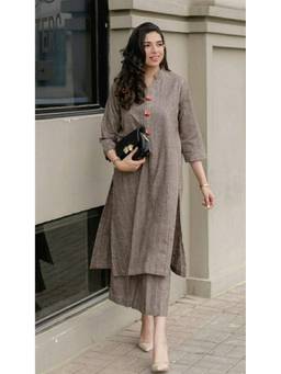 Aaghnya - Grey Women's Viscose Straight Printed Kurta With Palazzo
