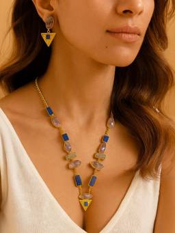 Digital Dress Room - Multi-Color Semi-Precious Amethyst Stone Beads Necklace with Earrings