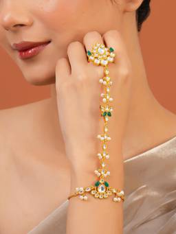 Voylla - Meher Adaab Gold Plated Multi-Color Pearl Hathphool