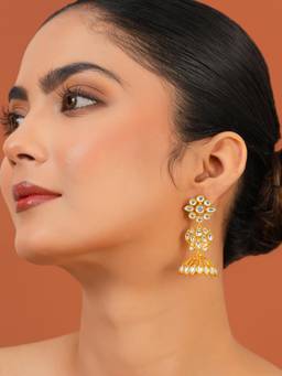 Voylla - White Mumtaz Kundan Gold Plated Dome Jhumki Earrings