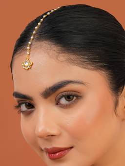 Voylla - Meher Naqqashi Gold Plated Pearl Maang Tikka