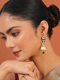 Voylla - Multi-Color Taj Floral Kundan Meher Gold Plated Jhumki Earrings