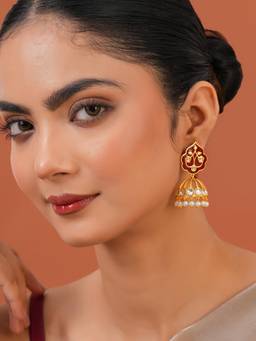Voylla - Gulzar Maroon Gold Plated Enamel Pearl Jhumki Earrings