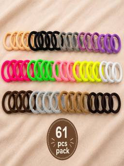 JEWELZ - Multi-Color Assorted Elastic Ponytail Hair Rubber Bands (Pack Of 61)