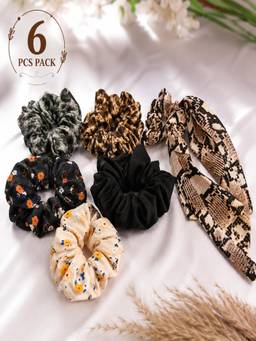 JEWELZ - Multi-Color Animal and Floral Print Scrunchies (Pack Of 6)