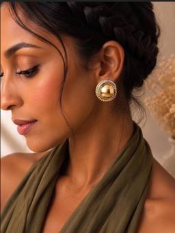 Autumnlane - Gold Monstera Dome Stud Earrings