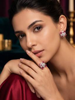 Autumnlane - Pink Crystal Bloom Ring and Earring Set