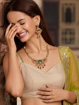 Autumnlane - Multi-Color Pushpika Maharani Emerald Necklace Set