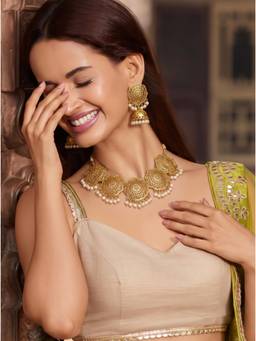 Autumnlane - White Pearl Meenakshi Choker Necklace Set