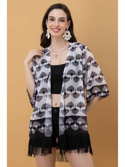 PURYS - White Printed Kimono Style Shrug