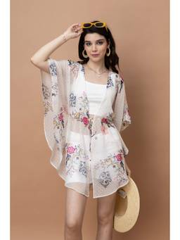 PURYS - White Butterfly Sleeves Tie Up Shrug