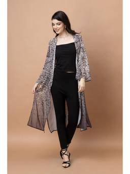 PURYS - Beige Printed Longline Shrug