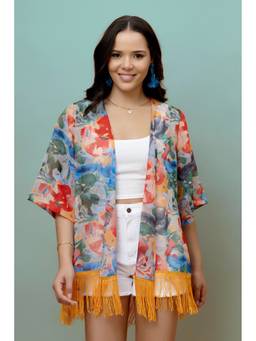 PURYS - Multi-Color Printed Kimono Style Shrug