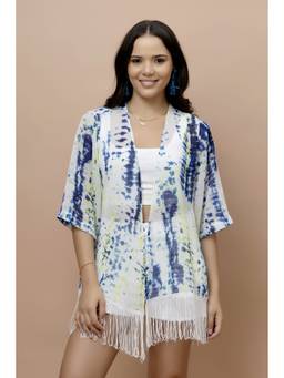 PURYS - White Printed Kimono Style Shrug