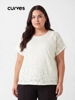 max - Off White Women Knit Lace Top