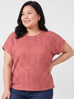 max - Coral Women Knit Lace Top